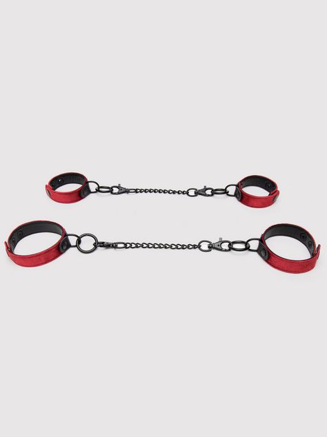 Bondage Boutique Ruby Velvet Collar, Wrist and Ankle Cuff Kit (3 Piece)